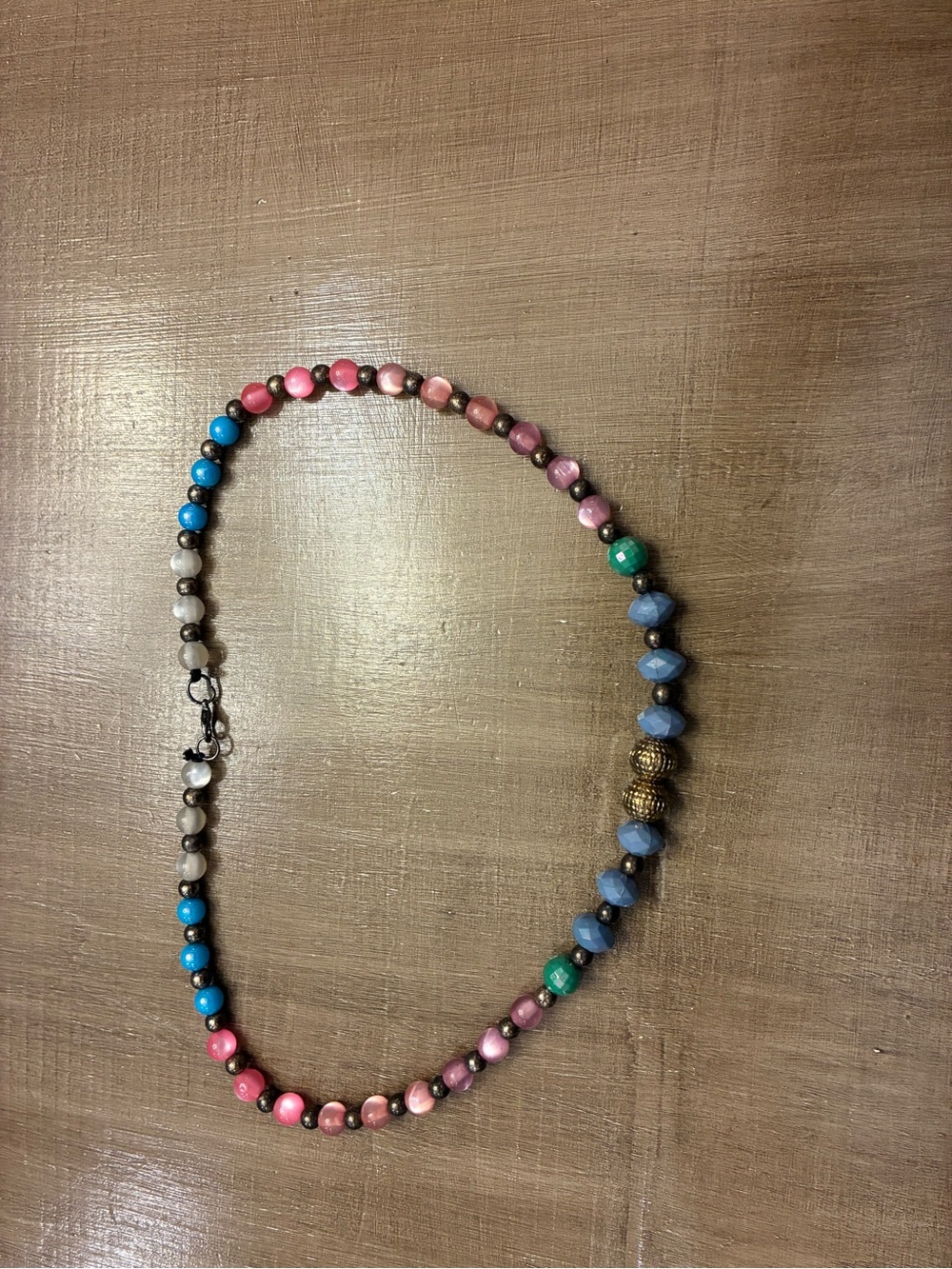 Multicolor Beaded Women's Necklace - Pink, Blue, Green & Gold Accents
